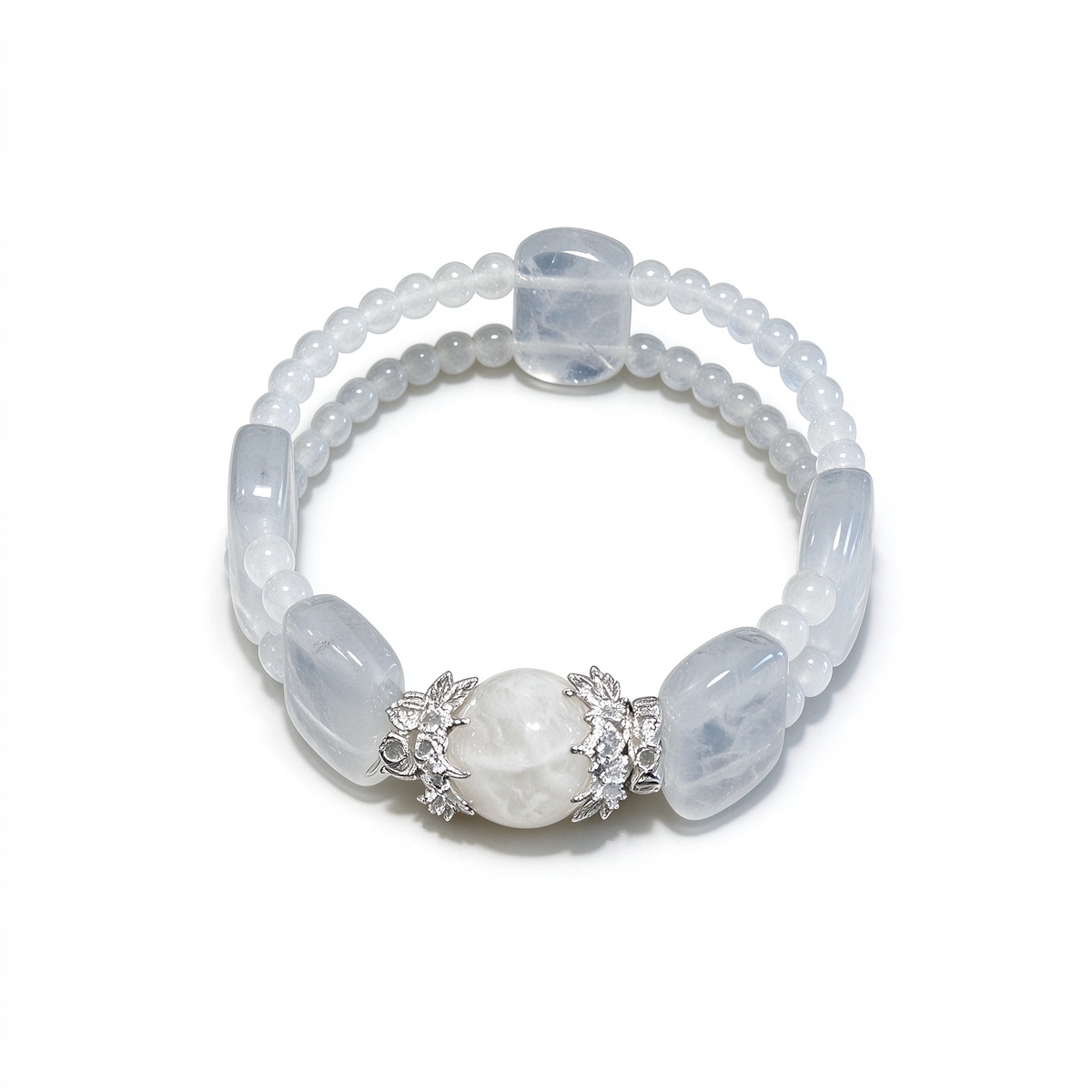 Handmade Snow Phantom Quartz Crystal Bracelet, Natural Snowy Inclusion Phantom Stone Bracelet, Women Spiritual Energy Jewelry