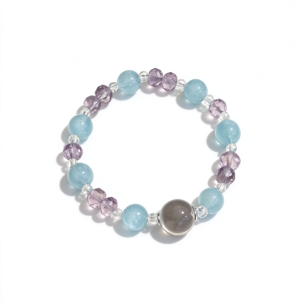 Aqua Blue Aquamarine & Amethyst Smoky Quartz Bracelet | Natural Crystal Handmade Jewelry