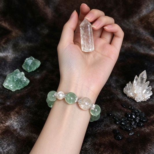 Green Fluorite Healing Crystal Bracelet | Natural Stone Good Luck Beaded Bracelet