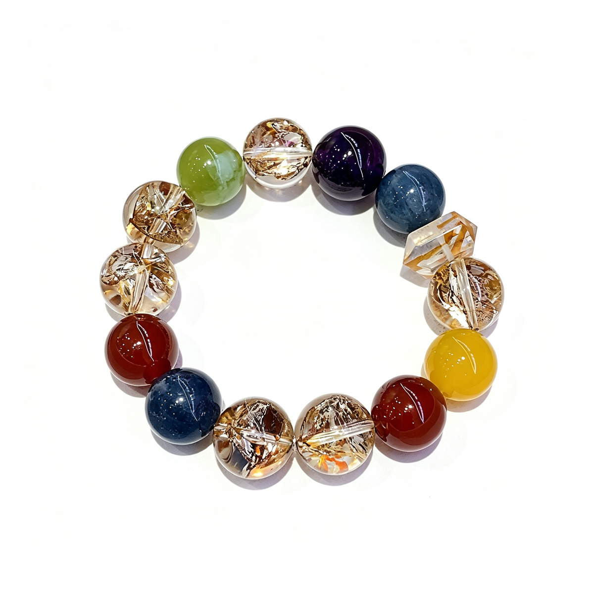 Gold Foil Cracked Crystal Multi-Gem Bracelet | Handmade Natural Stone Beaded Jewelry