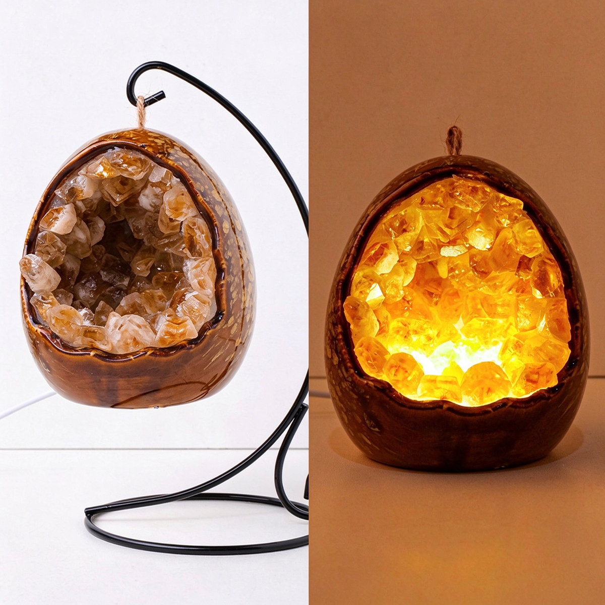 Amethyst Egg Geode Crystal Lamp, Purple Amethyst Cluster LED Nightlight, Spiritual Home Decor & Unique Gift