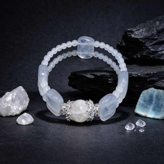 Handmade Snow Phantom Quartz Crystal Bracelet, Natural Snowy Inclusion Phantom Stone Bracelet, Women Spiritual Energy Jewelry