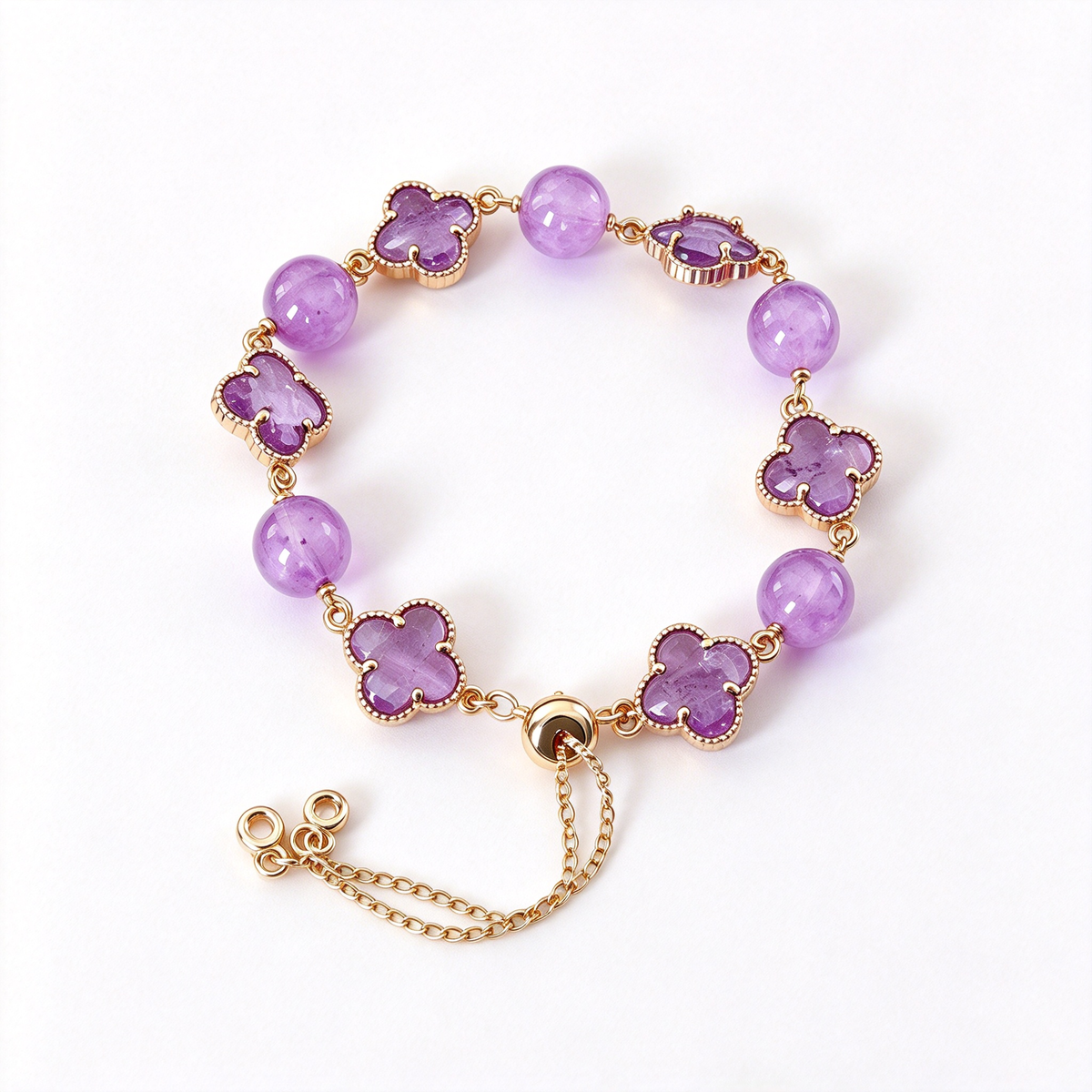 Luxury Green Clover & Green Jade Bead Gold Plated Bracelet, Four Leaf Clover Crystal Bracelet, Adjustable Magnet Clasp Vintage Elegant Bracelet, Women Fashion Jewelry Gift