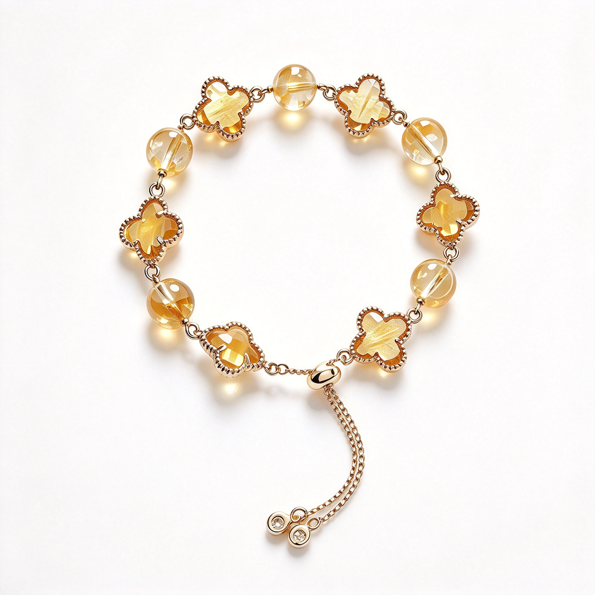 Luxury Green Clover & Green Jade Bead Gold Plated Bracelet, Four Leaf Clover Crystal Bracelet, Adjustable Magnet Clasp Vintage Elegant Bracelet, Women Fashion Jewelry Gift