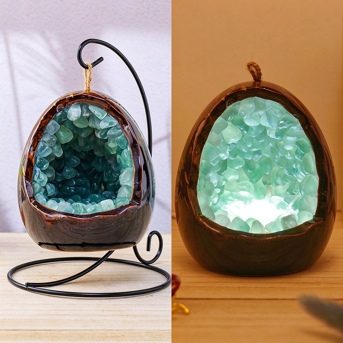 Amethyst Egg Geode Crystal Lamp, Purple Amethyst Cluster LED Nightlight, Spiritual Home Decor & Unique Gift