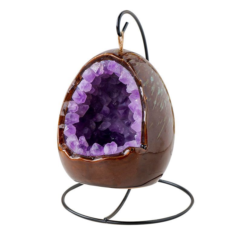 Amethyst Egg Geode Crystal Lamp, Purple Amethyst Cluster LED Nightlight, Spiritual Home Decor & Unique Gift