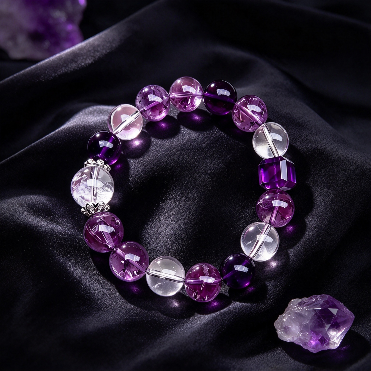 Natural Amethyst & Clear Quartz Bracelet | Handmade Crystal Jewelry for Women