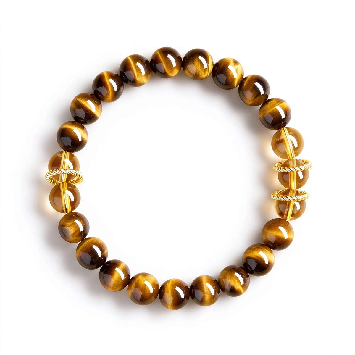 Natural Tiger's Eye Beaded Bracelet with Citrine Accent | Crystal Stretch Bracelet for Wealth & Protection