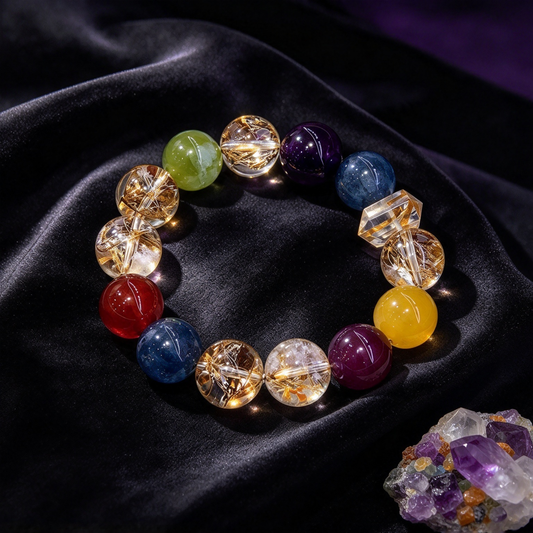Gold Foil Cracked Crystal Multi-Gem Bracelet | Handmade Natural Stone Beaded Jewelry