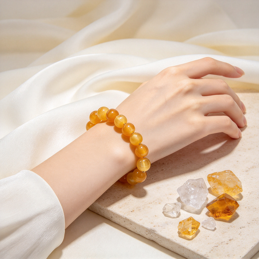Premium Jade-Like Golden Tiger's Eye Crystal Bracelet, Natural Cat Eye Healing Gemstone Bracelet for Good Fortune