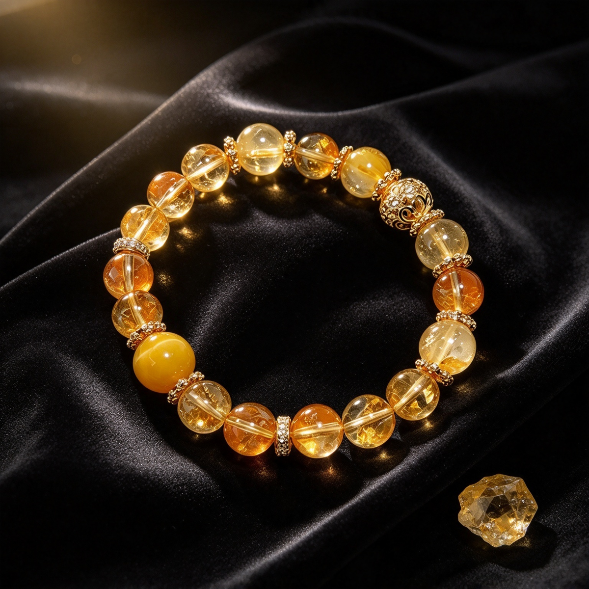Citrine Crystal Bracelet with Gold Plated Spacers, Natural Golden Quartz Beaded Bracelet for Women, Crystal Jewelry Gift