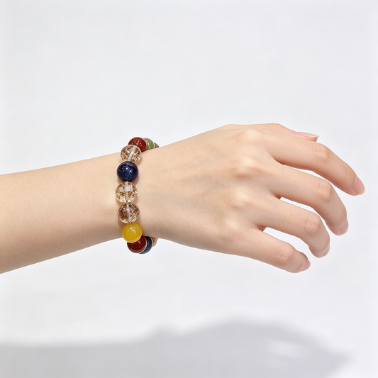 Gold Foil Cracked Crystal Multi-Gem Bracelet | Handmade Natural Stone Beaded Jewelry
