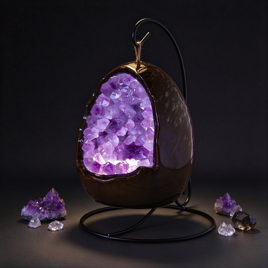 Amethyst Egg Geode Crystal Lamp, Purple Amethyst Cluster LED Nightlight, Spiritual Home Decor & Unique Gift