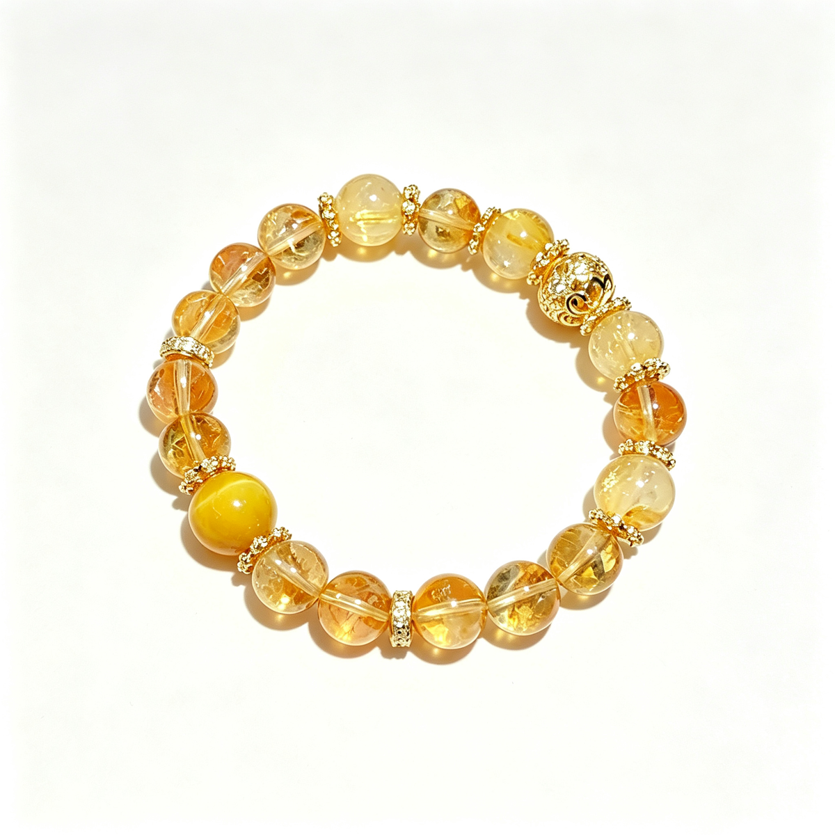 Citrine Crystal Bracelet with Gold Plated Spacers, Natural Golden Quartz Beaded Bracelet for Women, Crystal Jewelry Gift