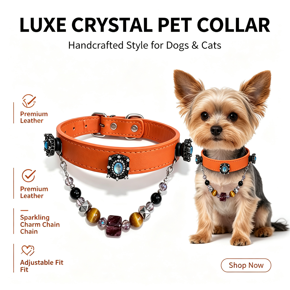 Orange crystal pet collar